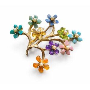 Swoboda Signed Vintage Flower Tree Branch Brooch Pearl Mixed Gemstones